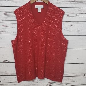 Maggie McNaughton Red Sequin Silk Blend Vest 2X